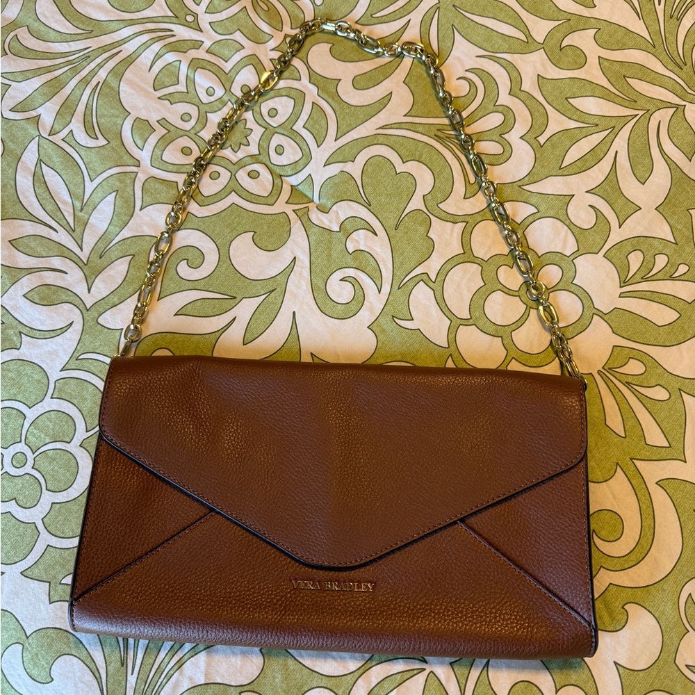 Vera Bradley Brown Leather Clutch with Chain Strap